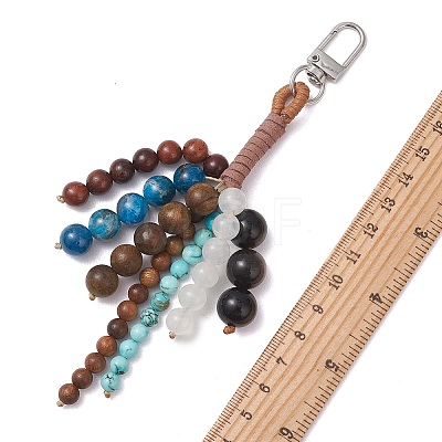 Natural Silver Obsidian & Quartz Crystal & Apatite & Synthetic Green Turquoise Round Beads Pendant Decorations HJEW-TA00468-1