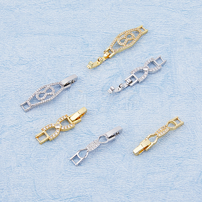 SUPERFINDINGS 6Pcs 3 Styles 2 Colors Rack Plating Brass Clear Cubic Zirconia Watch Band Clasps KK-FH0007-36-1