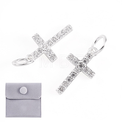 2Pcs 925 Sterling Silver Pave Clear Cubic Zirconia Cross Charms STER-TA0001-59-1