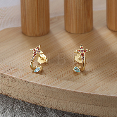 925 Sterling Silver Star Stud Earrings with Cubic Zirconia Earrings for Women EJEW-P231-45G-1
