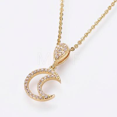 Brass Micro Pave Cubic Zirconia Pendant Necklaces NJEW-E111-42G-1