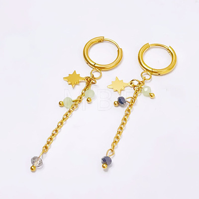 304 Stainless Steel Glass Star Tassel Hoop Earrings FS-WG135BB-04-1