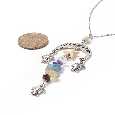 Natural & Synthetic Mixed Gemstone Moon Phase with Starfish Tortoise Pendant Necklace NJEW-JN04247-1