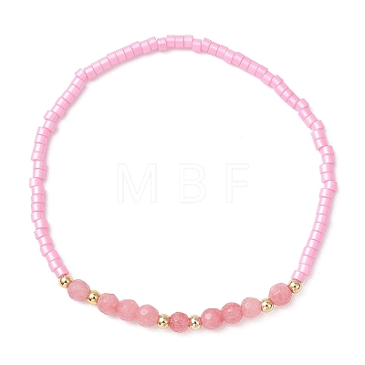 Glass Seed Bead & Dyed Natural White Jade Beads Bracelets for Women BJEW-MZ00311-02-1