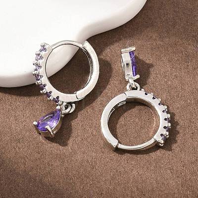 Brass Micro Pave Cubic Zirconia Hoop Dangle Earrings KK-Z166-13P-01-1