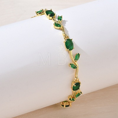 Brass Glass Flower Link Chain Bracelets KK-CBA7DFA-01G-07-1