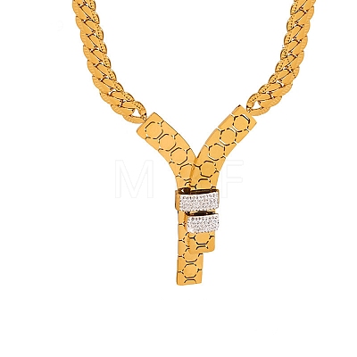 304 Stainless Steel with Cubic Zirconia Necklace NJEW-Q322-01G-1