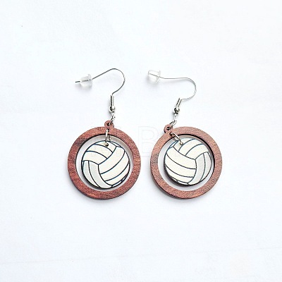 Sports Theme Wood Dangle Earrings FS-WGDC1DF-03-1