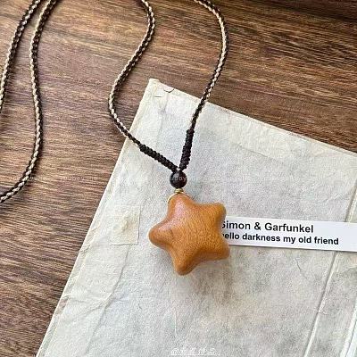 Wood Pendant Adjustable Cotton Cord Long Necklaces for Women WG65FA5-02-1
