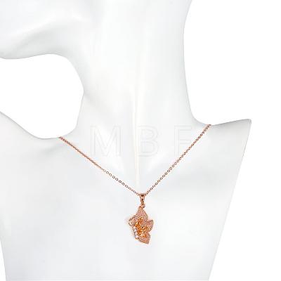 Rose Gold Plated Brass Cubic Zirconia Butterfly Pendant Necklaces for Women NJEW-BB00522-02-1