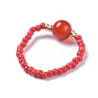 Natural Carnelian Stretch Rings RJEW-JR00255-06-1