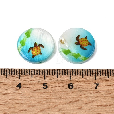 Ocean Printed Natural Freshwater Shell Flat Round Beads SHEL-A006-13H-1