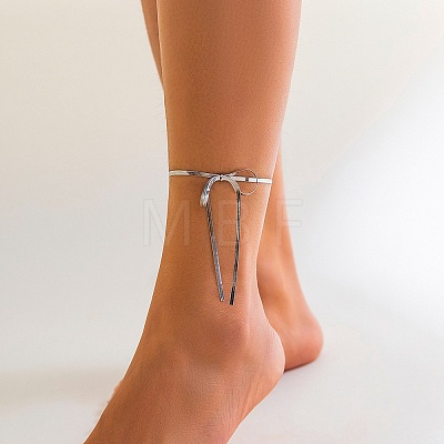 Bowknot Alloy Snake Chain Anklets AJEW-G059-04P-1