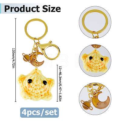 4Pcs Handmade Yarn Star with Alloy Enamel Pendant Keychains KEYC-HS00019-1