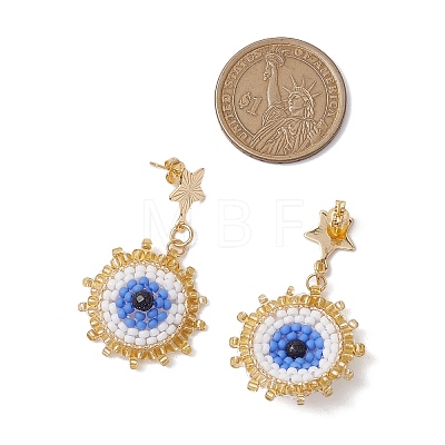 Synthetic Blue Goldstone Ear Studs EJEW-MZ00238-1