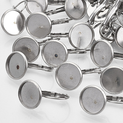 Tarnish Resistant Flat Round Tray Smooth Surface 304 Stainless Steel Leverback Earring Findings LS-X-STAS-R065-66-1