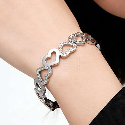 Hollow Heart 304 Stainless Steel Bangles for Women BJEW-A166-01B-P-1