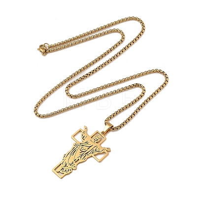 201 Stainless Steel Religion Pendant Box Chain Necklaces for Women NJEW-U018-02G-04-1