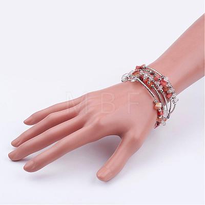 Five Loops Wrap Carnelian(Dyed) Beads Bracelets BJEW-JB02589-02-1