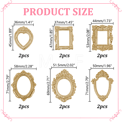 12Pcs 6 Styles Resin Embossed Photo Frames AJEW-AR0005-59B-1