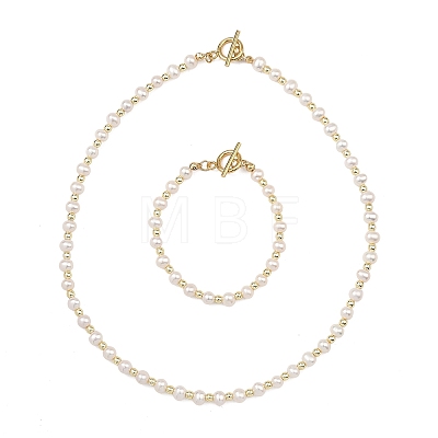 Natural Cultured Freshwater Pearl & Electroplate Non-magnetic Synthetic Hematite Beads Beaded Neckalces & Bracelets Jewelry Sets for Women SJEW-JS01381-1
