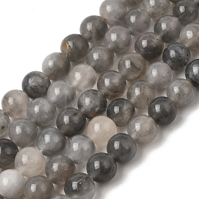 Natural Gemstone Cloudy Quartz Faceted Round Bead Strands G-O021-8mm-03B-1