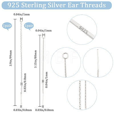 Beebeecraft 2 Pairs 2 Style 925 Sterling Silver Ear Stud Findings STER-BBC0005-27-1