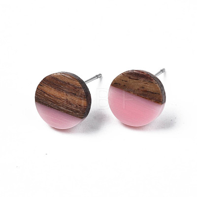 Opaque Resin & Walnut Wood Stud Earrings EJEW-N017-008-B04-1