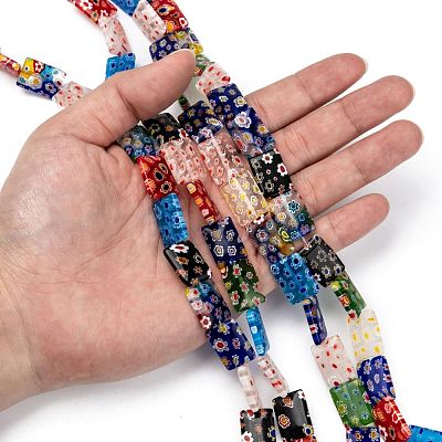 Rectangle Handmade Millefiori Glass Beads Strands LK-R004-22-1