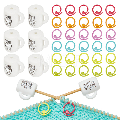  Cup with Word Food Grade Eco-Friendly Silicone Knitting Needle Stoppers DIY-NB0010-69-1