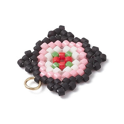 Handmade Glass Seed Beaded  Window Lattice Pattern Shape Pendants PALLOY-MZ00929-02-1