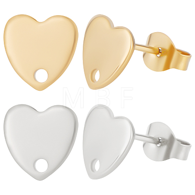 40Pcs 2 Colors 304 Stainless Steel Heart Stud Earring Findings STAS-BBC0002-37-1
