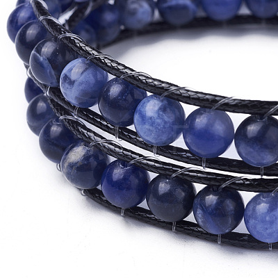 Natural Sodalite Round Bead Wrap Bracelets BJEW-JB04248-1