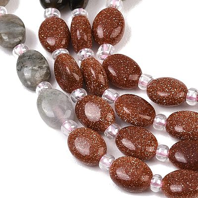 Cherry Quartz Glass & Natural Labradorite & Synthetic Goldstone & Obsidian Beads Strands G-Z135-A04-1