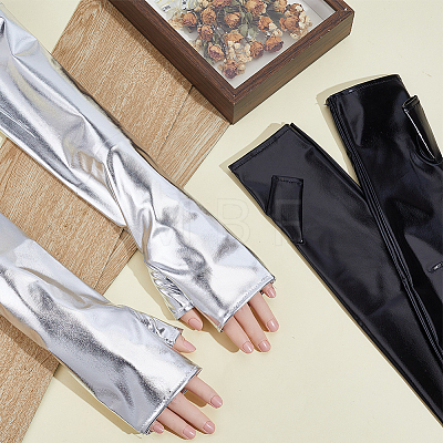 2 Pairs 2 Colors Polyester Long Fingerless Gloves AJEW-CL0006-23-1