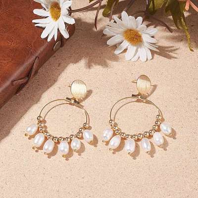 Natural Pearl Dangle Stud Earrings EJEW-TA00069-1