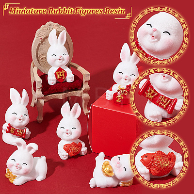 18Pcs 6 Style Rabbit Resin Display Decorations DJEW-CP0001-21-1