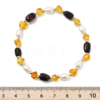 Natural Amber & Cultured Freshwater Pearl Beaded Stretch Bracelets for Women BJEW-JB13699-01-1