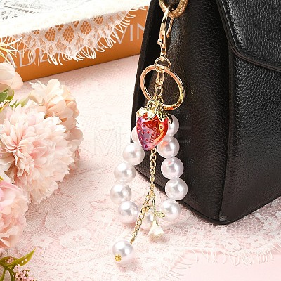 Acrylic & ABS Plastic Pearl Bead Keychains KEYC-YW00299-03-1