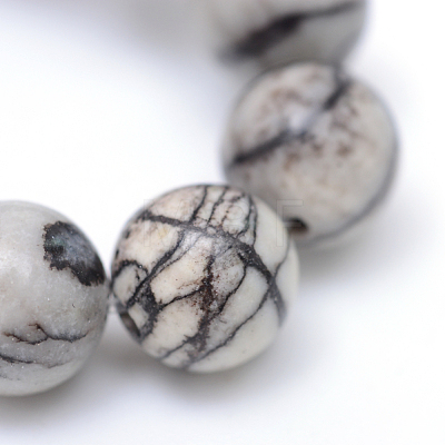 Round Natural Black Silk Stone/Netstone Bead Strands X-G-R345-6mm-20-1