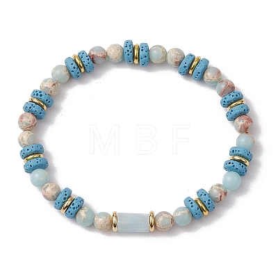 Natural Lava Rock & Synthetic Aqua Terra Jasper & Natural Aquamarine Beads Strethch Bracelets BJEW-JB11666-03-1
