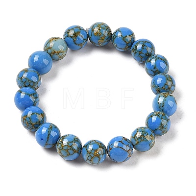 Synthetic Turquoise(Dyed) Round Beaded Stretch Bracelets G-U005-01C-06-1