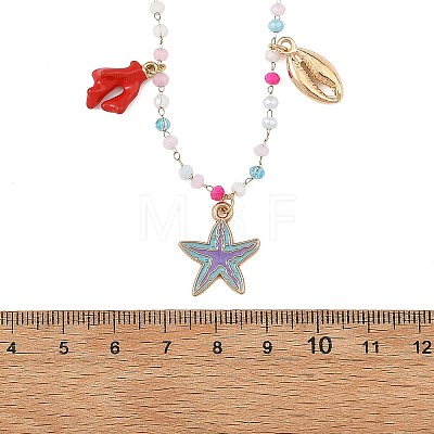 Ocean Alloy Enamel Starfish Octopus Fish Multi Pendant Necklaces NJEW-JN06510-1