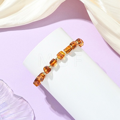 Natural Amber & Non-magnetic Synthetic Hematite Beaded Stretch Bracelets for Women Men BJEW-JB13737-1