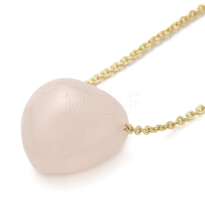 Natural Rose Quartz Heart Pendant Necklace with Golden Alloy Cable Chains NJEW-G116-01A-1