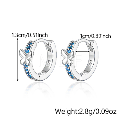 Butterfly Rhodium Plated Platinum 925 Sterling Silver Micro Pave Cubic Zirconia Hoop Earrings GD5193-2-1