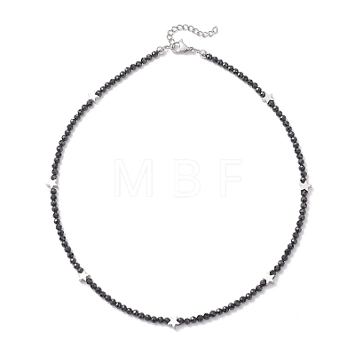 Brass and Faceted Round Natural Black Spinel Beaded Necklaces for Women NJEW-JN05657-01-1