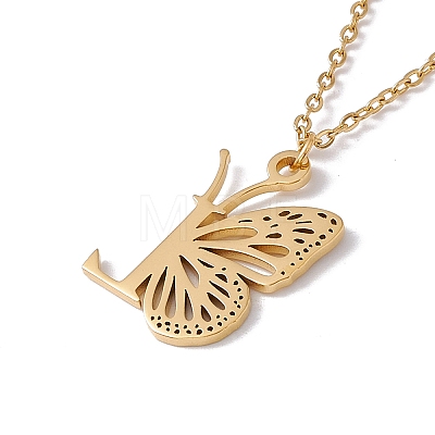 Initial Letter with Butterfly Pendant Necklace NJEW-C026-01G-L-1
