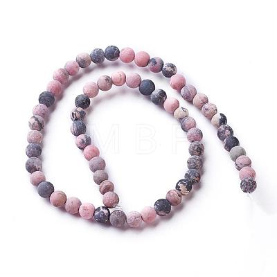 Frosted Natural Rhodonite Round Bead Strands G-E487-12-6mm-1