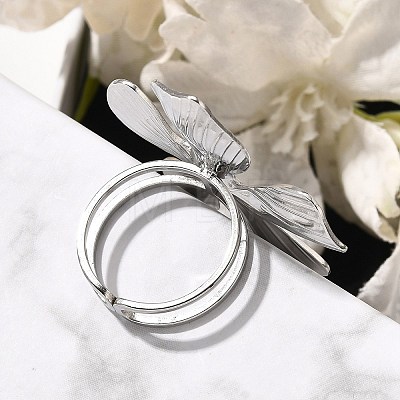 Flower Stainless Steel Open Cuff Ring for Women RJEW-R006-03P-01-1